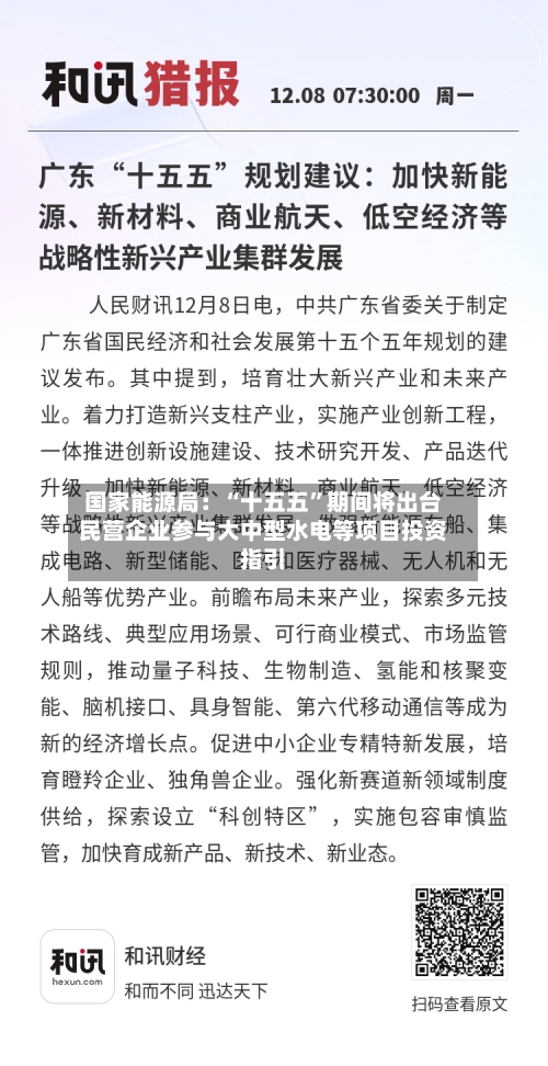 国家能源局：“十五五	”期间将出台民营企业参与大中型水电等项目投资指引-第2张图片