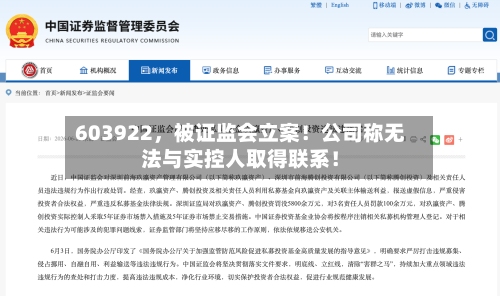 603922，被证监会立案！公司称无法与实控人取得联系！-第2张图片