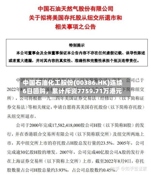 中国石油化工股份(00386.HK)连续6日回购	，累计斥资7759.71万港元-第1张图片