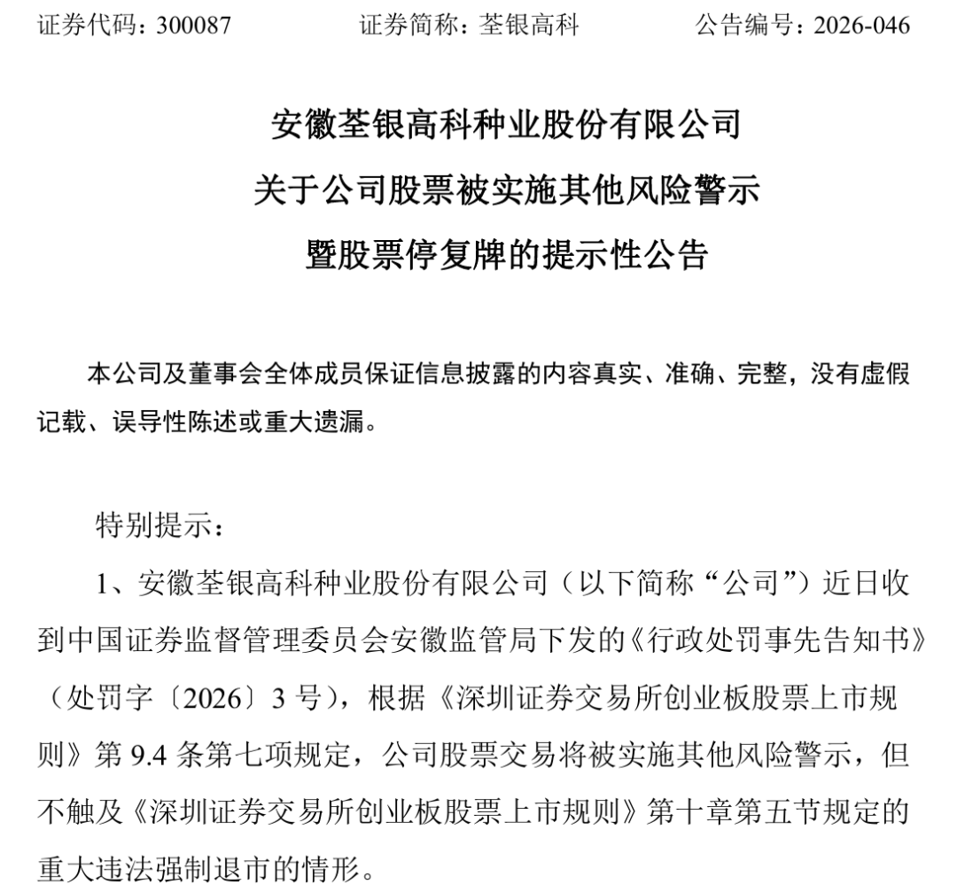 财务造假！300087，将被ST